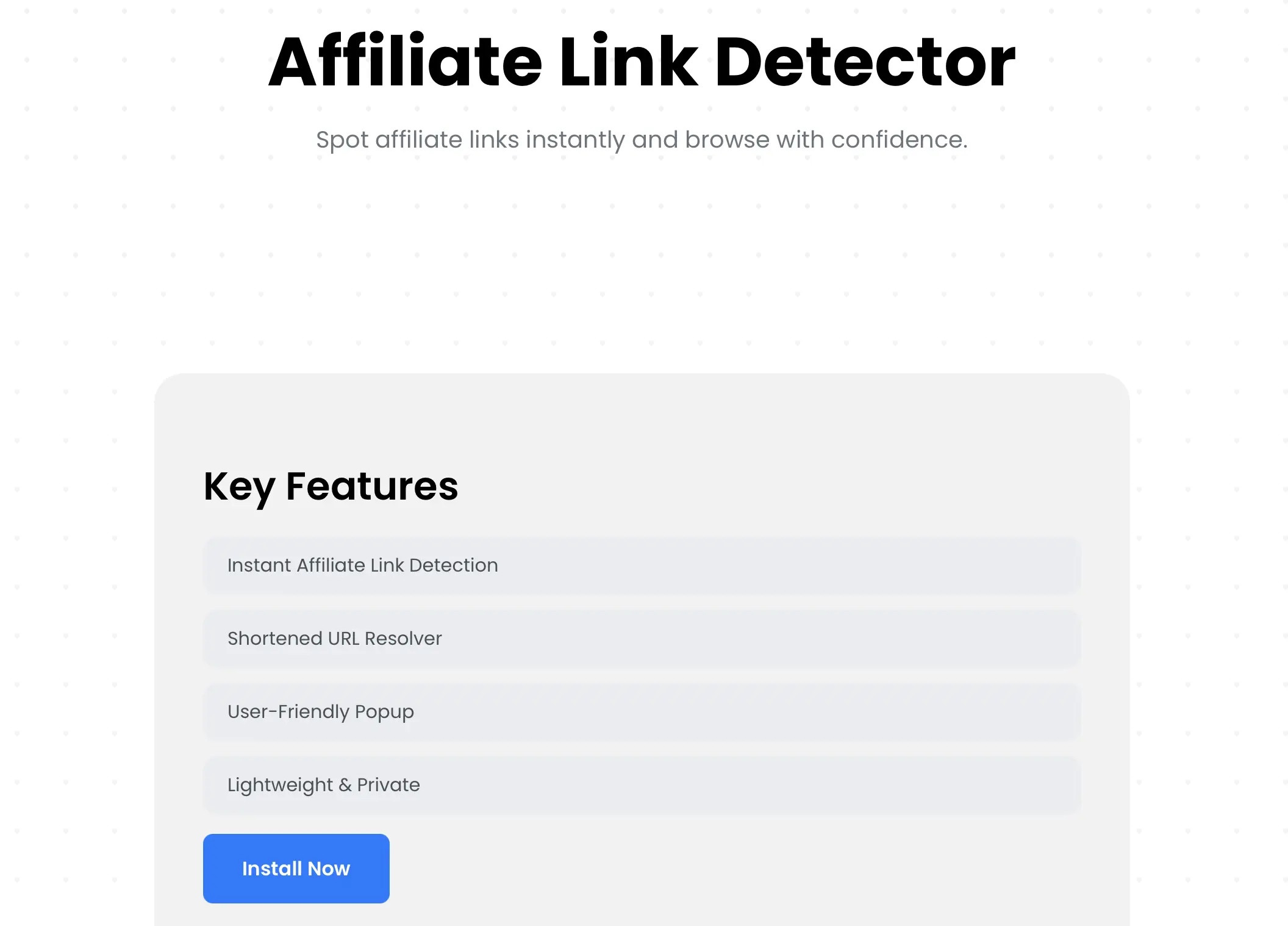 Affiliate Link Detector - Chrome extension popup showing detected affiliate links